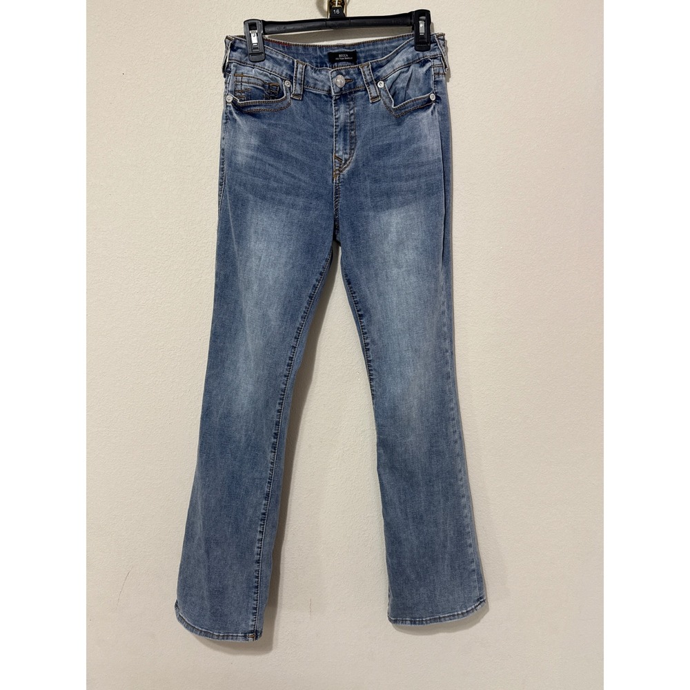 True Religion Becca Bootcut Jeans Womens 31 Blue Mid Rise Horseshoe Denim
